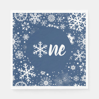 Guardanapo De Papel Marinho Winter First Birthday Snowflake One Napkin