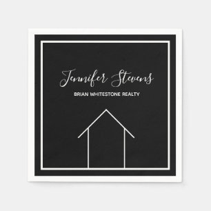 Guardanapo De Papel Marketing Branco Preto da Casa Aberta do Imobiliár
