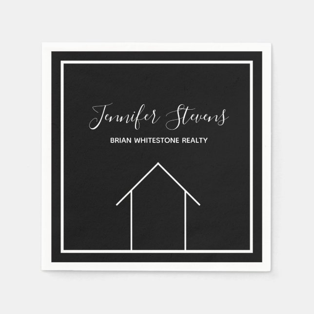 Guardanapo De Papel Marketing Branco Preto da Casa Aberta do Imobiliár (Frente)