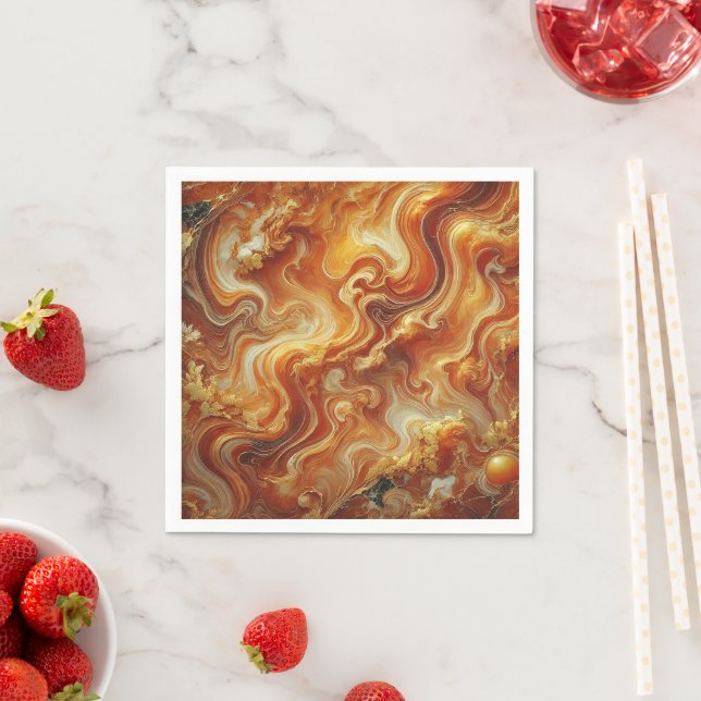 Guardanapo De Papel Mármaco Dourado e Laranja Découpage Napkins (Insitu)