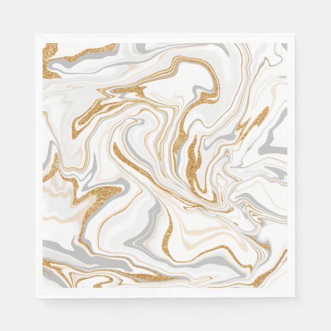 Guardanapo De Papel Mármore Branco, Dourado e Cinza, Como Rochas, Arte (Frente)