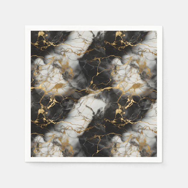 Guardanapo De Papel Mármore branco, Dourado e negro de luxo elegante (Frente)
