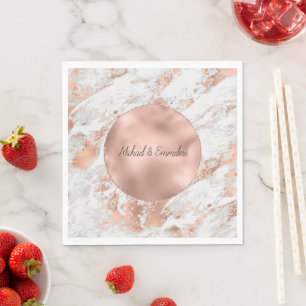 Guardanapo De Papel Mármore Branco rosa Dourado Glitz
