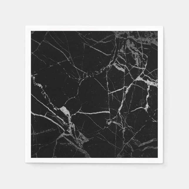 Guardanapo De Papel Mármore de Veia Negra e Prateada (Frente)