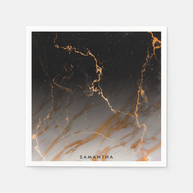 Guardanapo De Papel Mármore Preto e Branco (Frente)