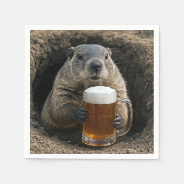 Guardanapo De Papel Marmota Com Caneca De Cerveja (Frente)