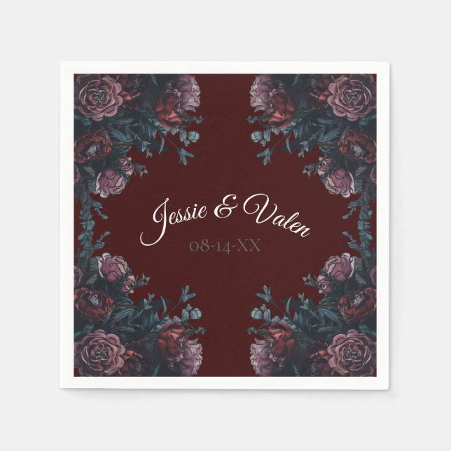 Guardanapo De Papel Maroon Autumn Floral Wedding (Frente)