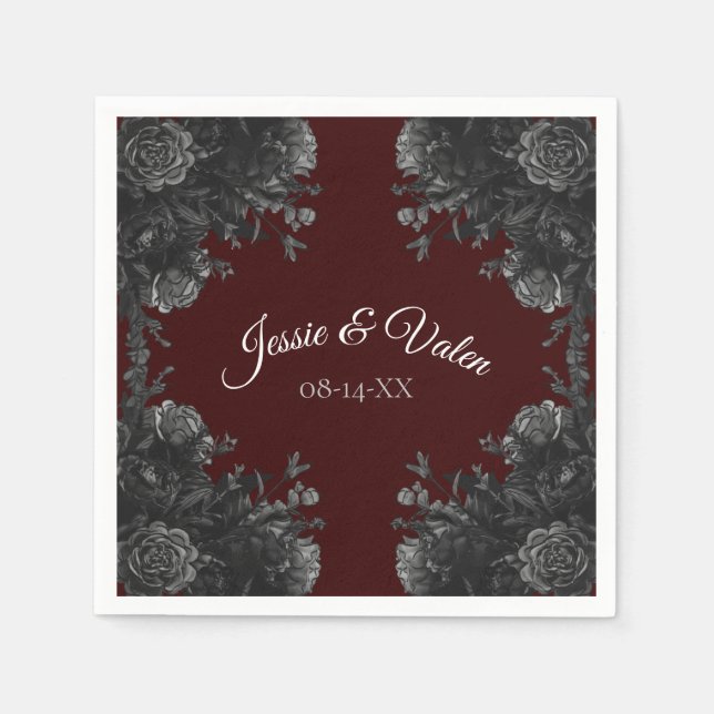 Guardanapo De Papel Maroon Black Cinza Rosa Gothic Weding (Frente)