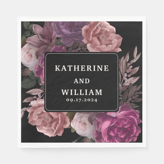 Guardanapo De Papel Maroon floral negro de moedura escura (Frente)