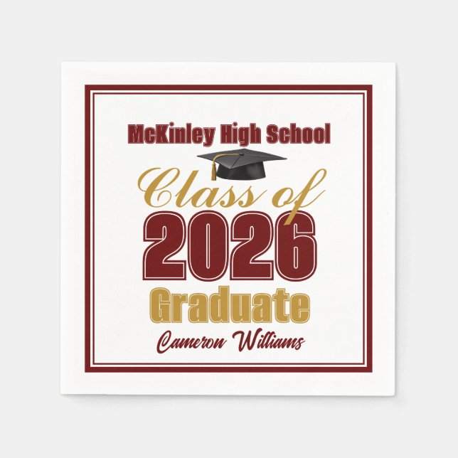 Guardanapo De Papel Maroon Gold Class of 2026 Custom Graduation Party (Frente)