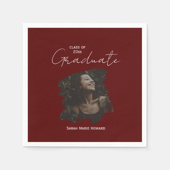 Guardanapo De Papel Maroon Graduation Customizable Photo and Text (Frente)