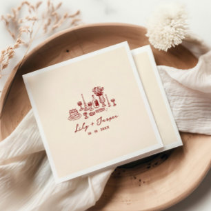 Guardanapo De Papel Maroon Hand Drawn Wedding