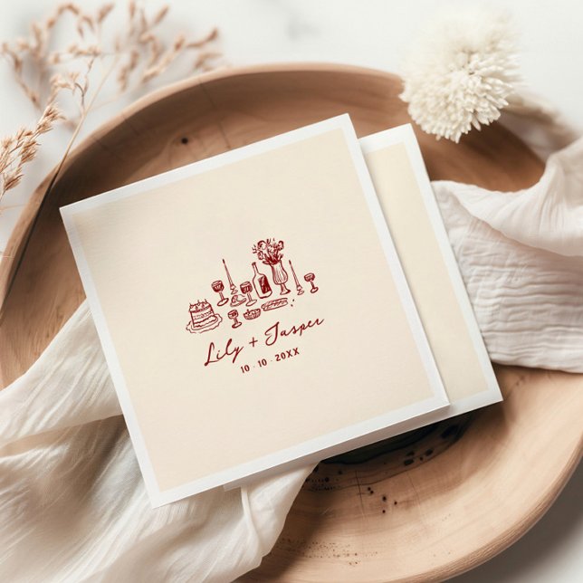 Guardanapo De Papel Maroon Hand Drawn Wedding (Criador carregado)