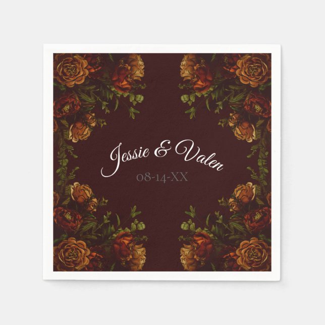 Guardanapo De Papel Maroon Russo de Casamento Gótico de Queda (Frente)