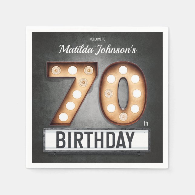 Guardanapo De Papel Marquee 70 Birthday Broadway - Personalizado Glamo (Frente)