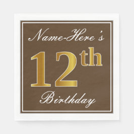 Guardanapo De Papel Marrom elegante, Faux Dourada 12 Birthday + nome