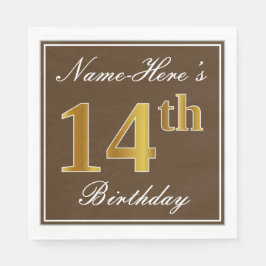 Guardanapo De Papel Marrom elegante, Faux Dourada 14 Birthday + nome