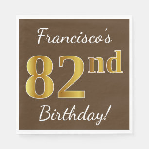 Guardanapo De Papel Marrom, Faux Dourado 82º Aniversário + Nome Pers