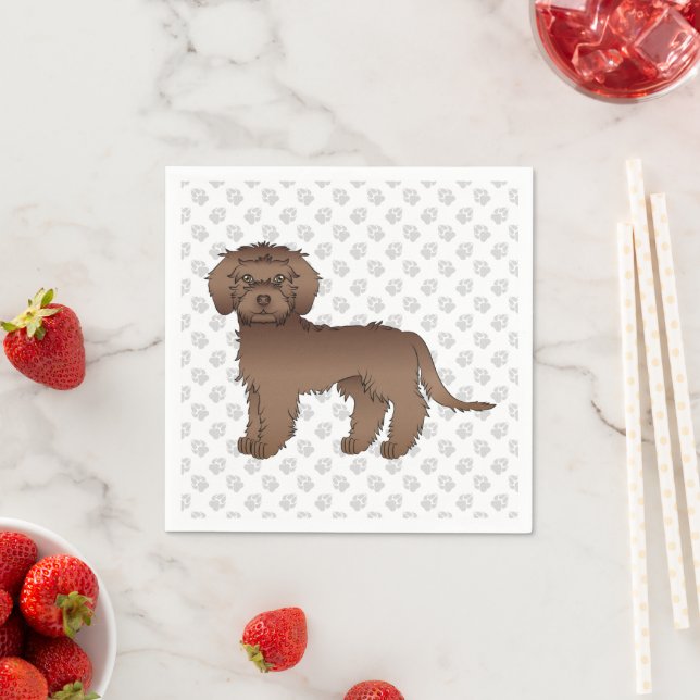 Guardanapo De Papel Marrom Mini Goldendoodle Cartoon Cão e patas (Insitu)