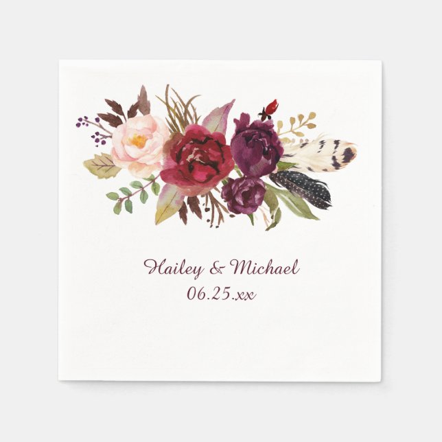 Guardanapo De Papel Marsala Burgundy White Roses Feenas Boho (Frente)