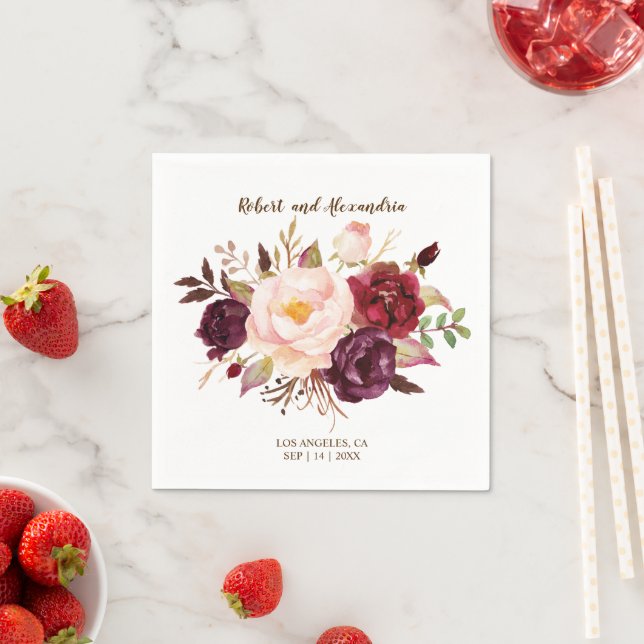 Guardanapo De Papel Marsala Flowers Chá de panela Recepção de casament (Insitu)