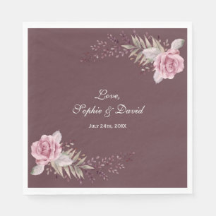 Guardanapo De Papel Marsala Maroon Floral Watercolor Casamento