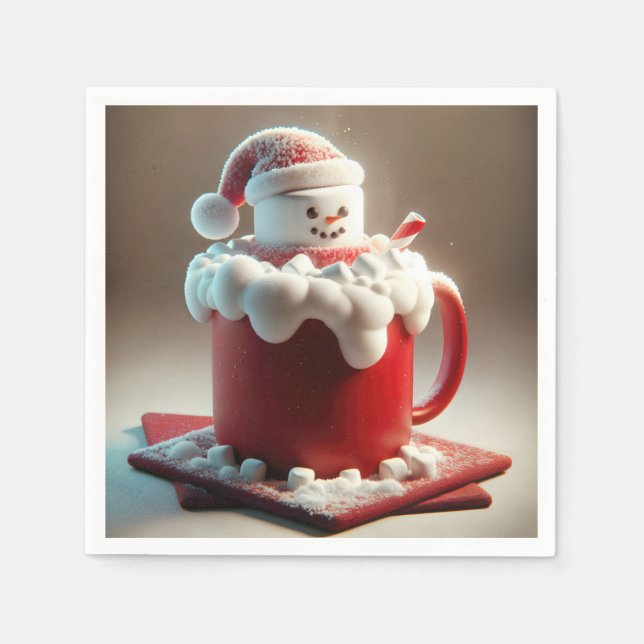 Guardanapo De Papel Marshmallow Snowman De Chocolate Quente (Frente)