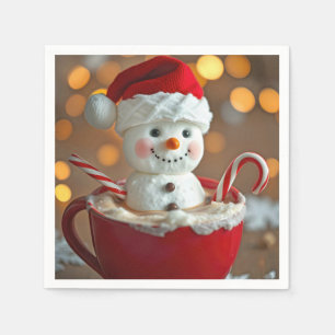 Guardanapo De Papel Marshmallow Snowman Em Chocolate Quente