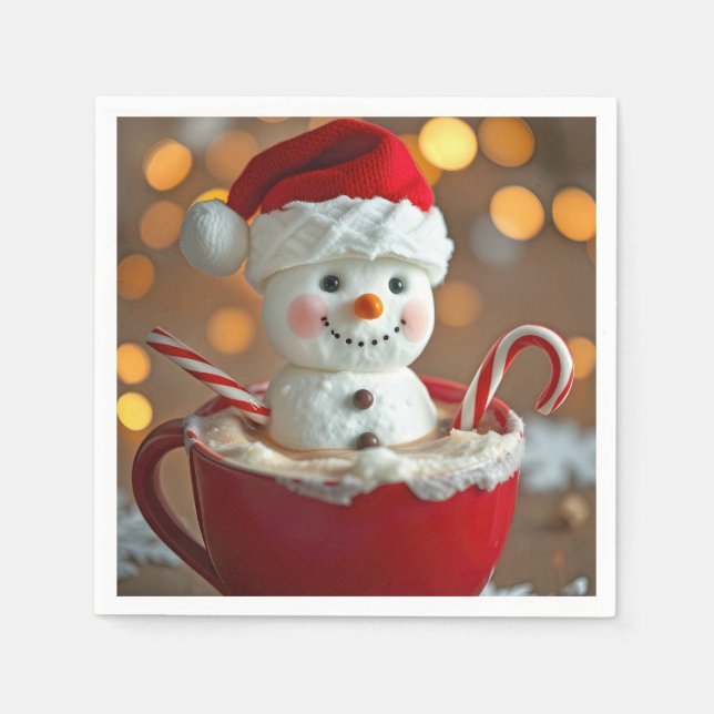 Guardanapo De Papel Marshmallow Snowman Em Chocolate Quente (Frente)