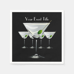 Guardanapo De Papel Martini Cockatls Party Event Black Napkin