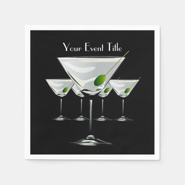 Guardanapo De Papel Martini Cockatls Party Event Black Napkin (Frente)