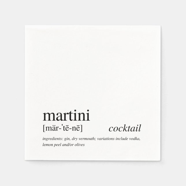 Guardanapo De Papel Martini Cocktail Moderno Cotação Negra (Frente)