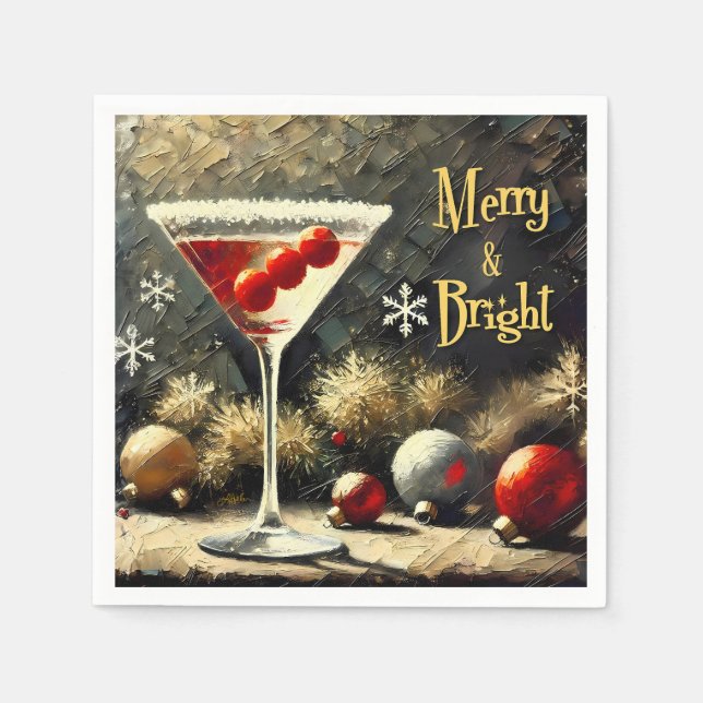 Guardanapo De Papel Martini de Natal de Cranberry Triplo Retro dos Ano (Frente)