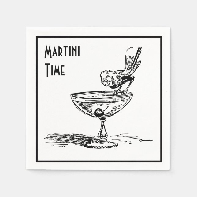 Guardanapo De Papel Martini Time Engraçado Pássaro na Bebida Cocktail (Frente)