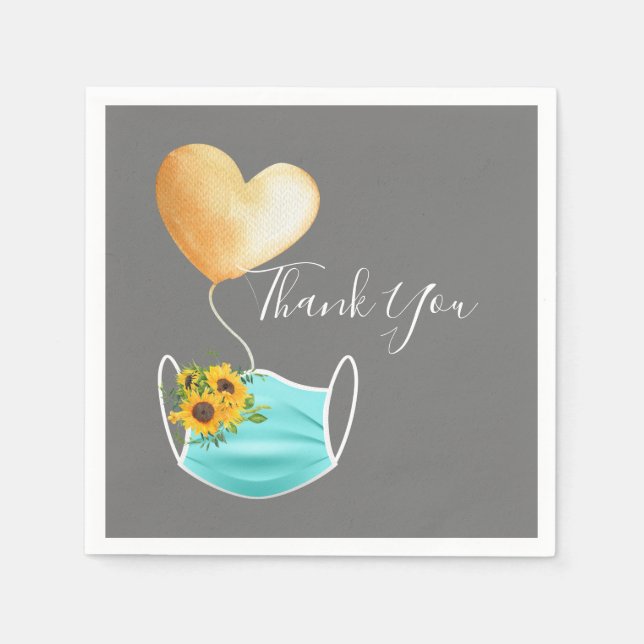 Guardanapo De Papel Máscara Covid e Flores Obrigado (Frente)