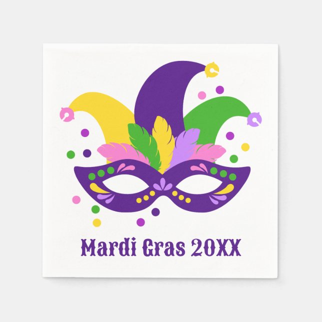 Guardanapo De Papel Máscara Dourada Mardi Gras Verde Roxo (Frente)