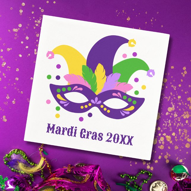 Guardanapo De Papel Máscara Dourada Mardi Gras Verde Roxo (Criador carregado)