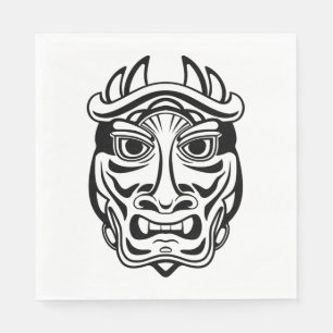 Guardanapo De Papel Máscara Oni Japonesa Arte Linear Tribal Demônio