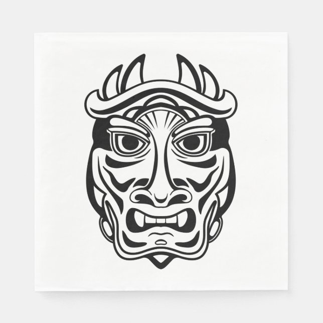 Guardanapo De Papel Máscara Oni Japonesa Arte Linear Tribal Demônio (Frente)