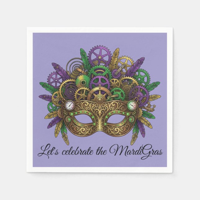 Guardanapo De Papel Máscara Steampunk Mardi Gras Roxo Lavanda (Frente)