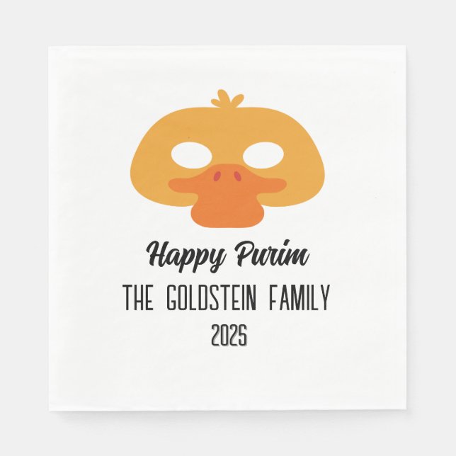 Guardanapo De Papel Mascarada de máscara de pato de Purim (Frente)