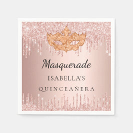 Guardanapo De Papel Mascarada de Quinceanera mask rosa dourado