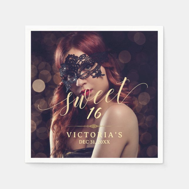 Guardanapo De Papel Mascarada Foto Doce 16 Aniversário (Frente)