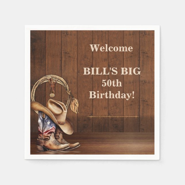 Guardanapo De Papel Masculina Rustic Cowboy Hat Boots Wood Western (Frente)