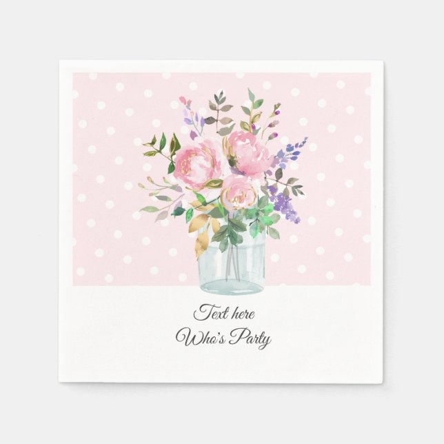 Guardanapo De Papel mason jar, aniversário adulto, casamento, floral (Frente)