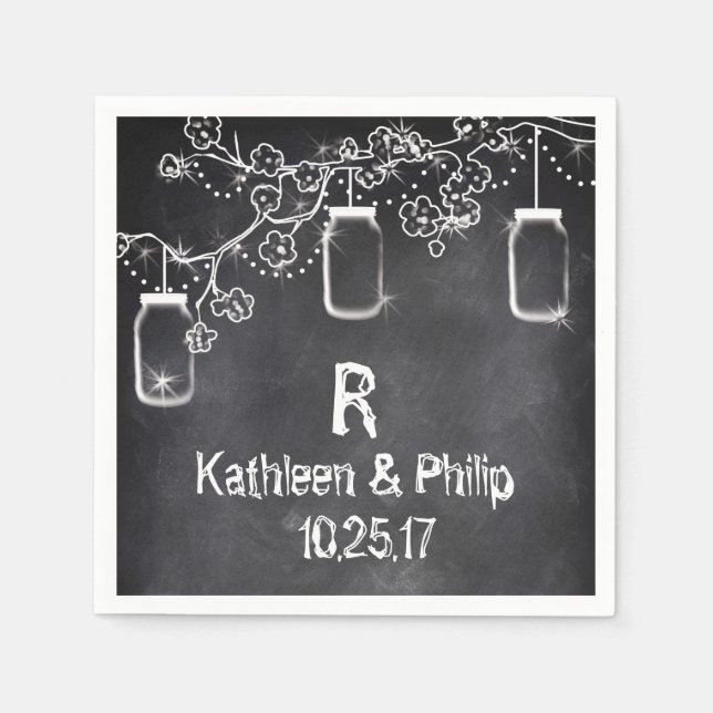 Guardanapo De Papel Mason Jar Chalkboard String Luzes Casamento Russo (Frente)
