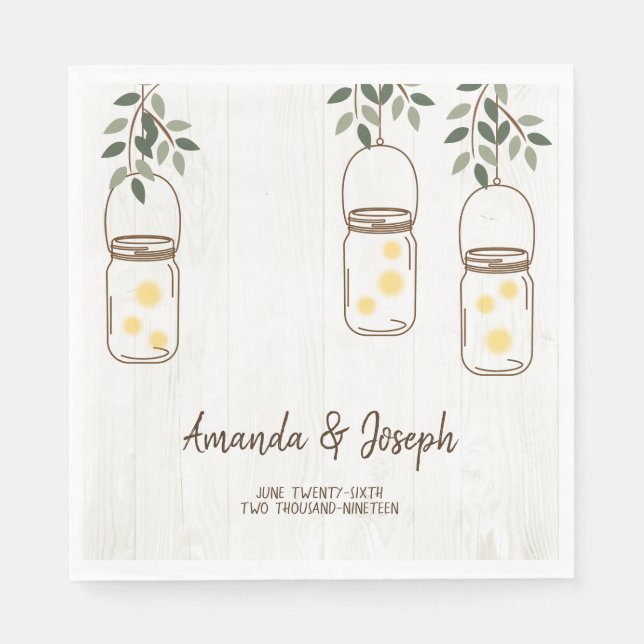 Guardanapo De Papel Mason Jar & Fireflies Rustic Wedkins (Frente)