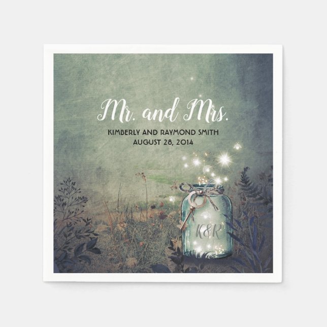 Guardanapo De Papel Mason Jar Firefly Luz Casamento Russo (Frente)