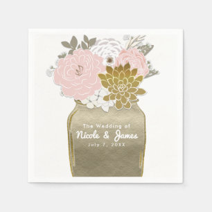 Guardanapo De Papel Mason Jar Flowers Rustic Floral Pink & Chic Dourad