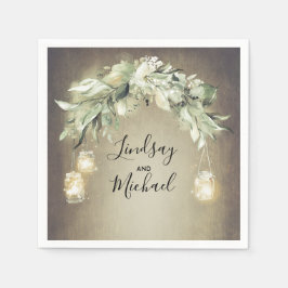 Guardanapo De Papel Mason Jar Lights e Greenery Rustic Wedding